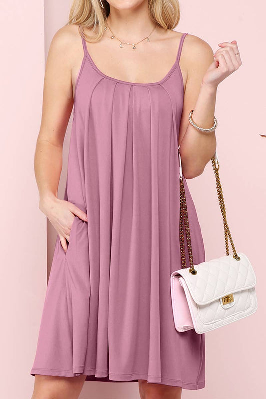 CWDSD10371_PLEATS DETAILED DRESS WITH POCKET AND STRAP