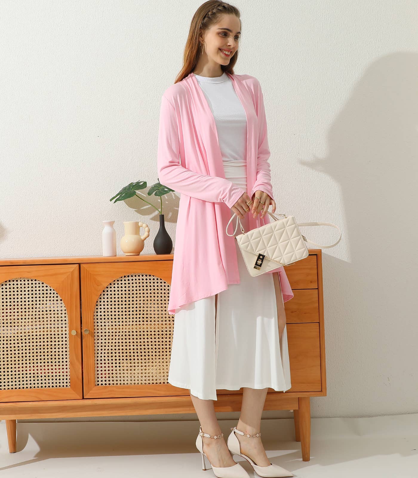 AWTL074_Long Sleeve Casual Open Front Long Cardigan