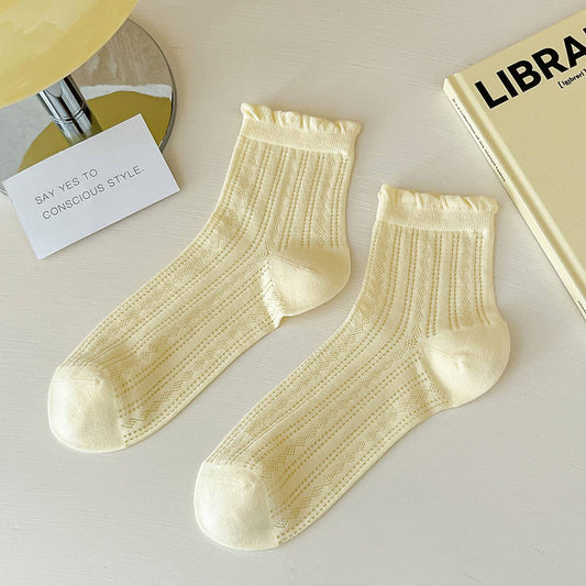 CASUAL MESH LACE BUBBLE CUFF SOCKS_CWMS0961