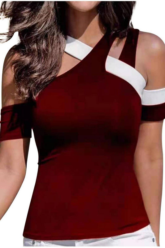 CWTTSL0521_SUMMER OFF-SHOULDER CROSS-STRAP SEXY T-SHIRT