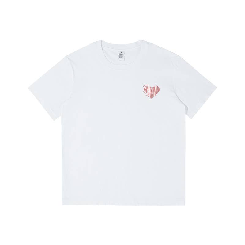 CWTTS0932_PINK LOVE HEART PRINTED ROUND NECK CASUAL T-SHIRT