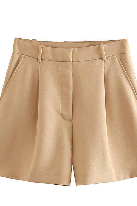 CWBSP0423_SOLID COLOR HIGH WAIST PLEATED CASUAL SHORTS