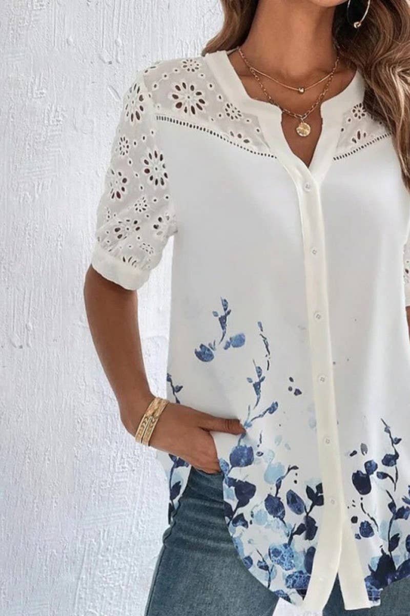 CWTBLS2249_NEW FASHION BUTTON LAPEL SHORT SLEEVE SHIRT