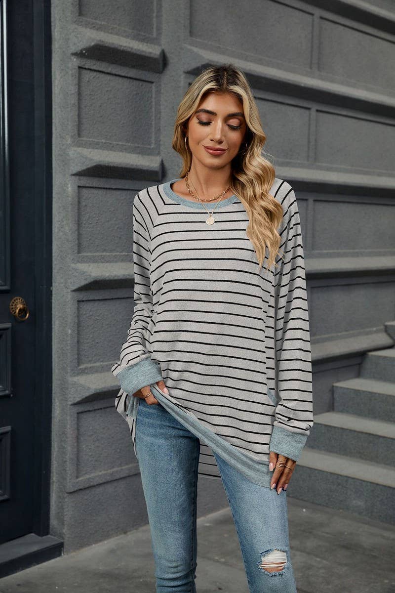 CWTBLL2360_STRIPED CONTRAST POCKET MID-LENGTH SWEATSHIRT