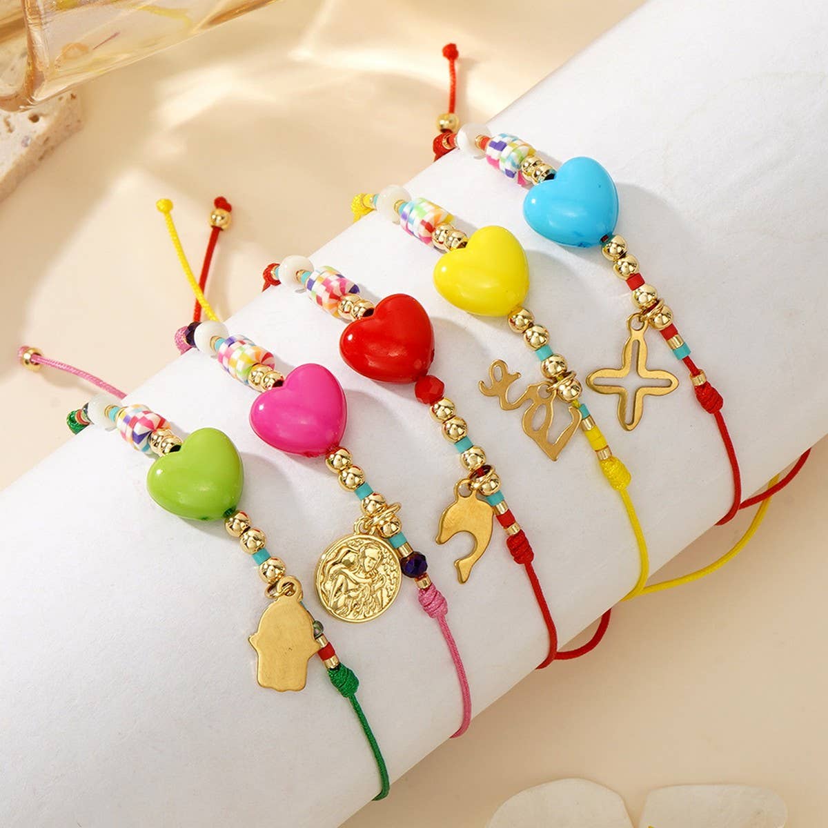 BOHEMIAN COLORFUL HEART STAINLESS STEEL BRACELET_CWMM3879