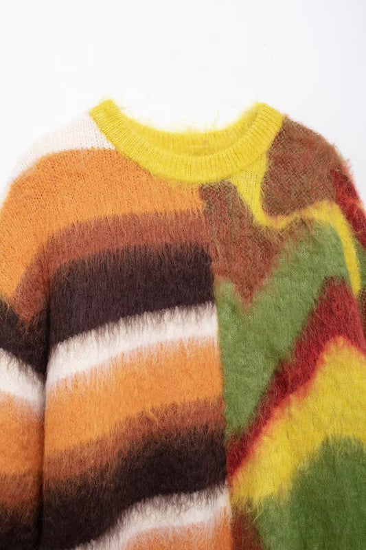 Color contrast patchwork jacquard loose sweater