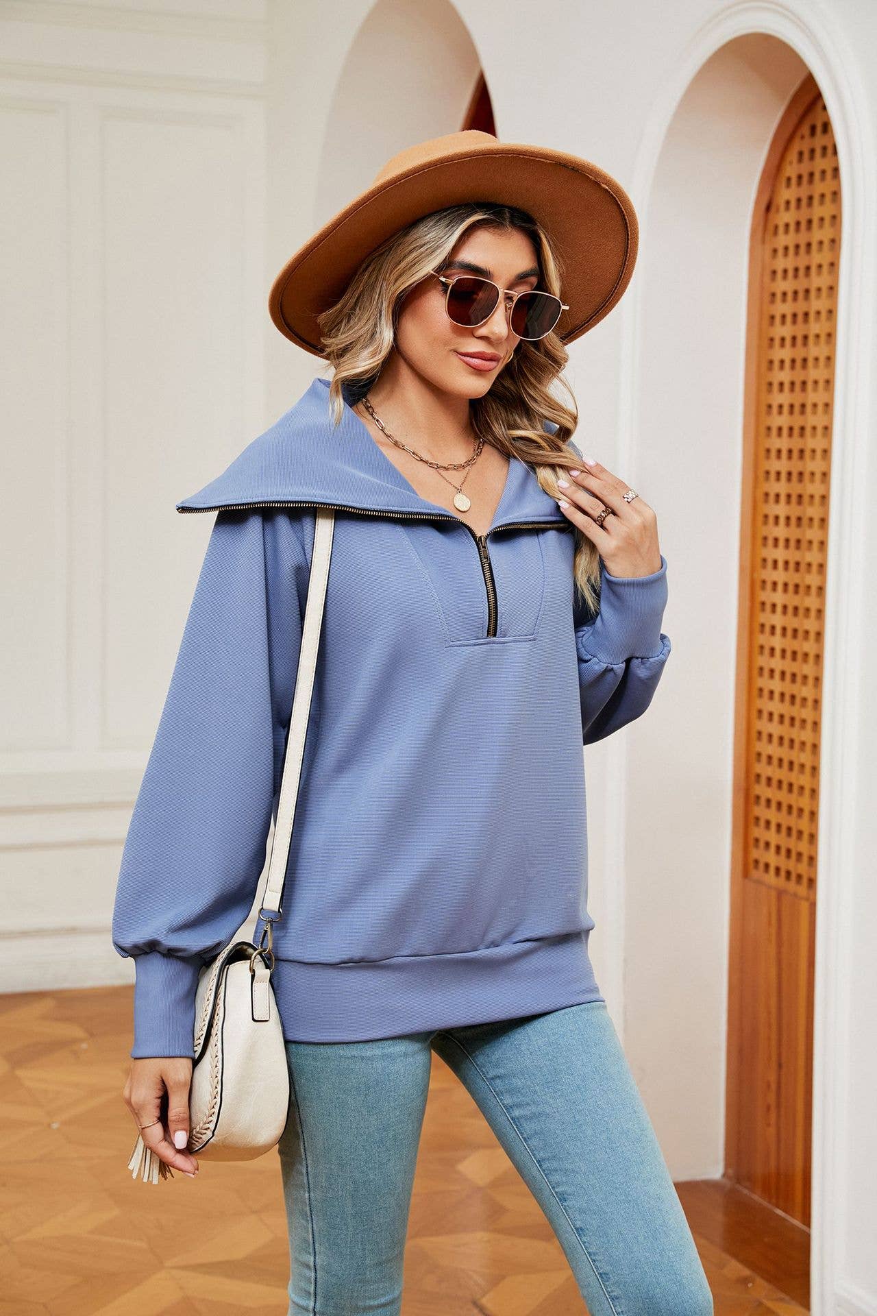 Casual lapel shawl long-sleeved zipper hoodie