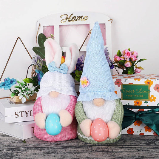 EASTER EARS BUNNY HOLDING EGG DWARF DOLL