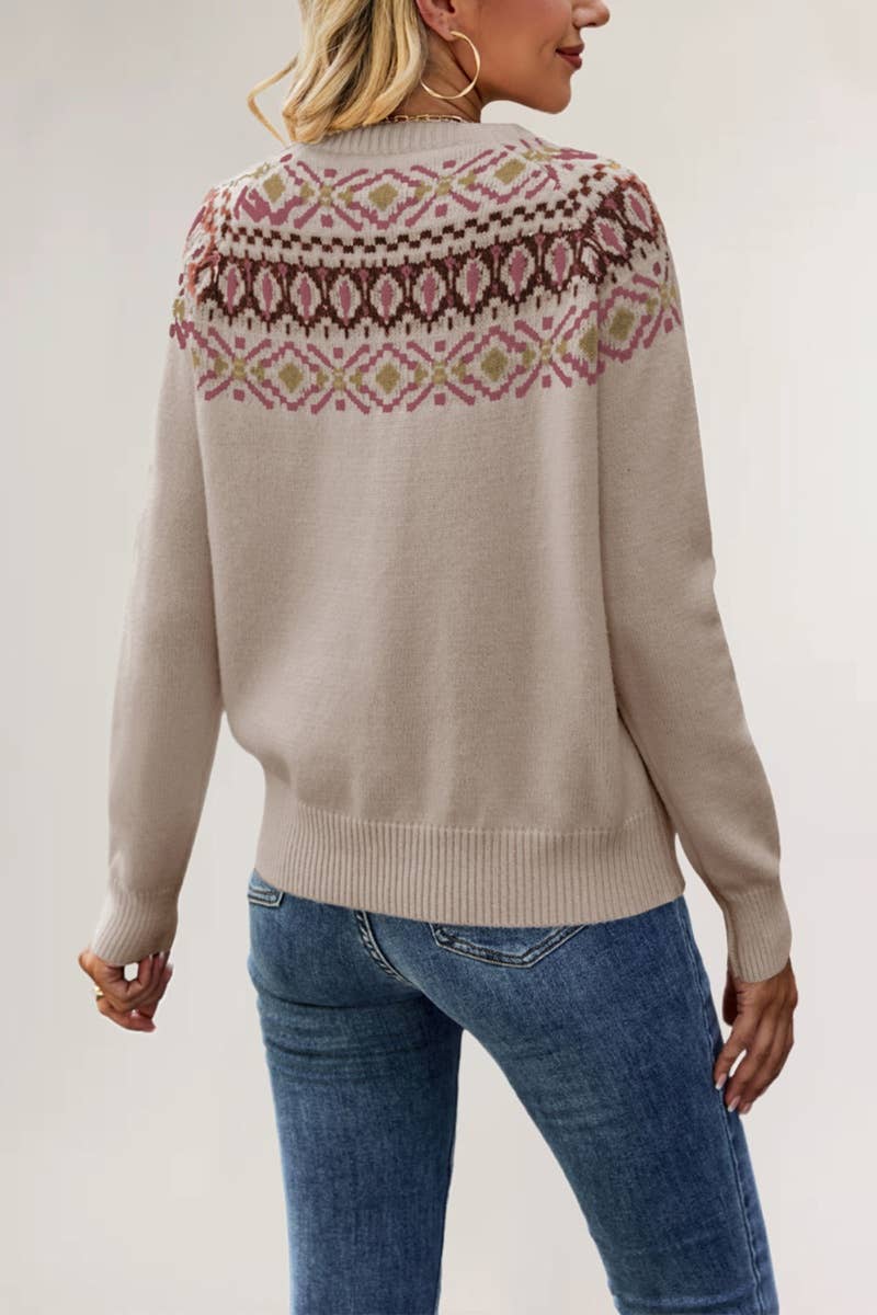 CWOSWL5852_VINTAGE LOOSE CREW NECK LONG-SLEEVED SWEATER