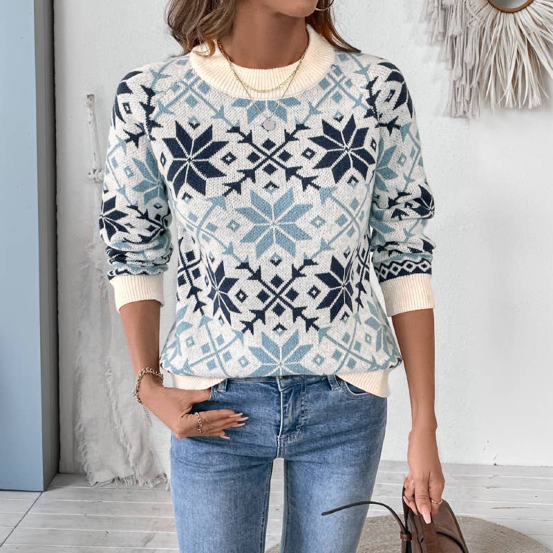CASUAL WOMEN CREW-NECK PULLOVER JACQUARD SWEATER