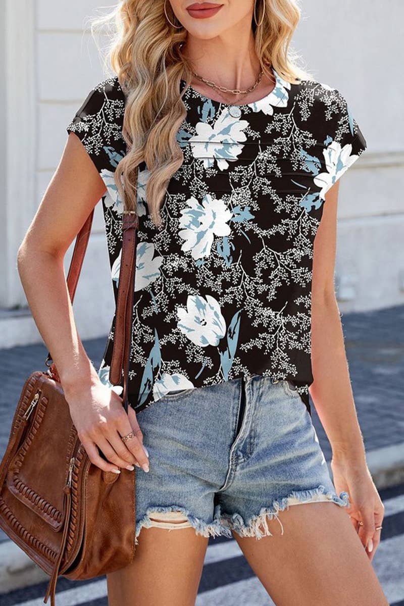 CWTTS1318_NEW PRINTED ROUND NECK LOOSE SHORT SLEEVE T-SHIRT