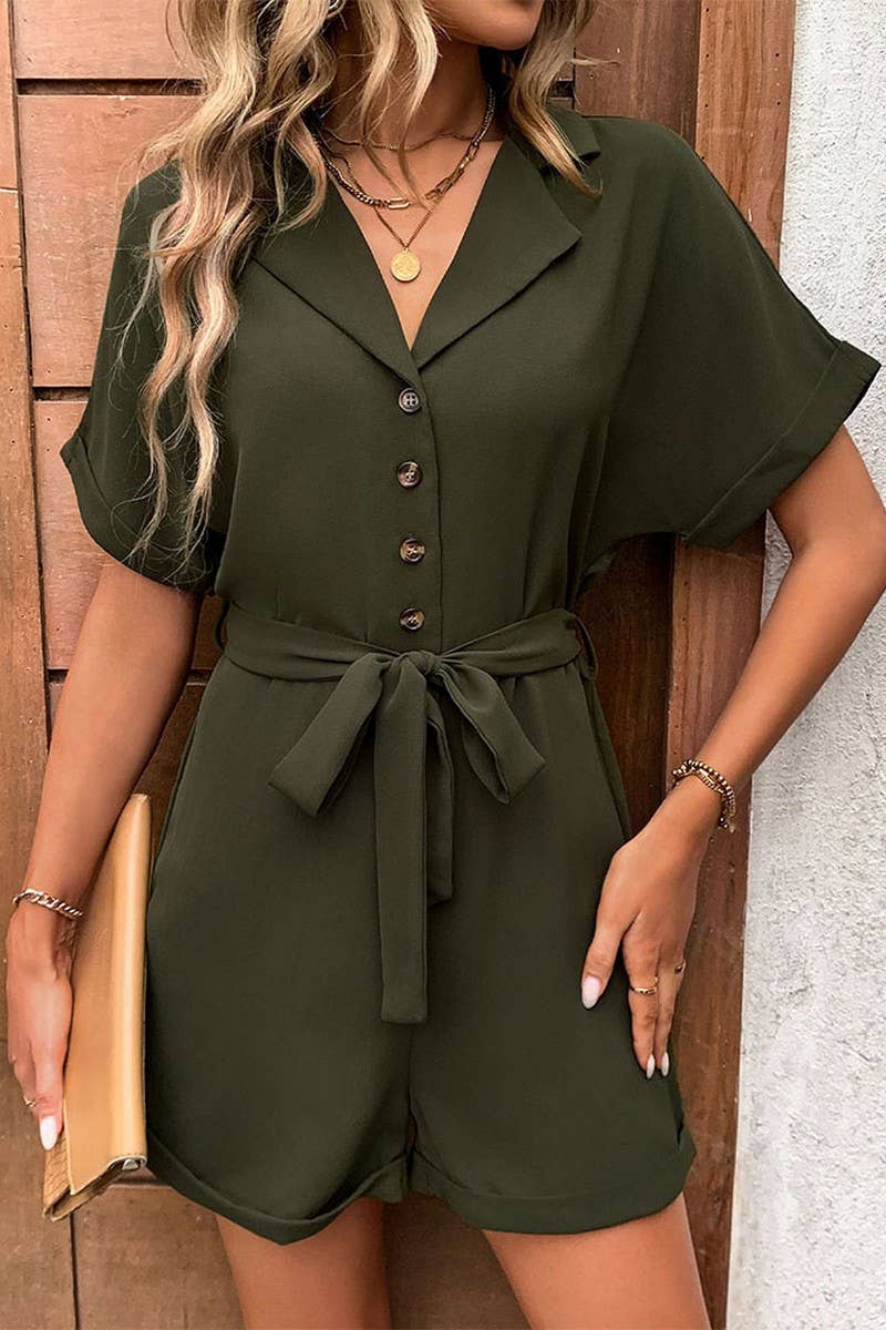 CWSR0091_CASUAL COLLARED SHORT SLEEVED ROMPER