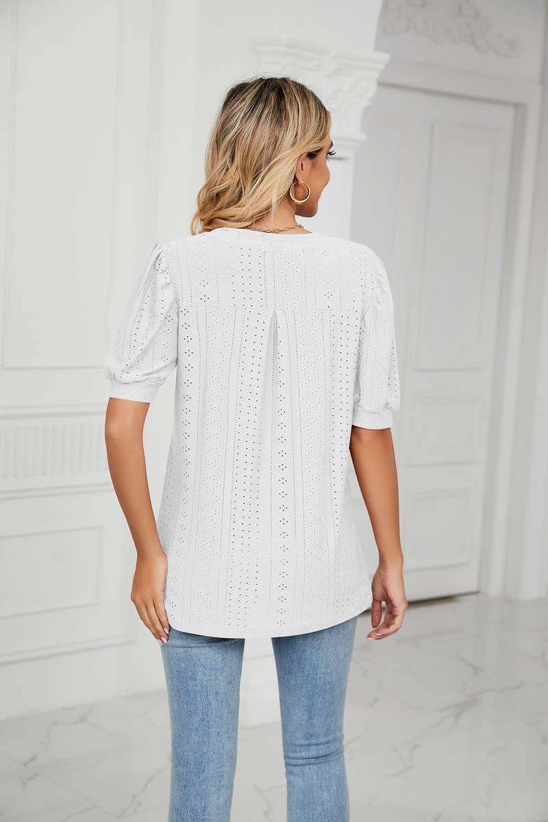 CWTSTS0358_V-Neck Short Sleeve Knit Top