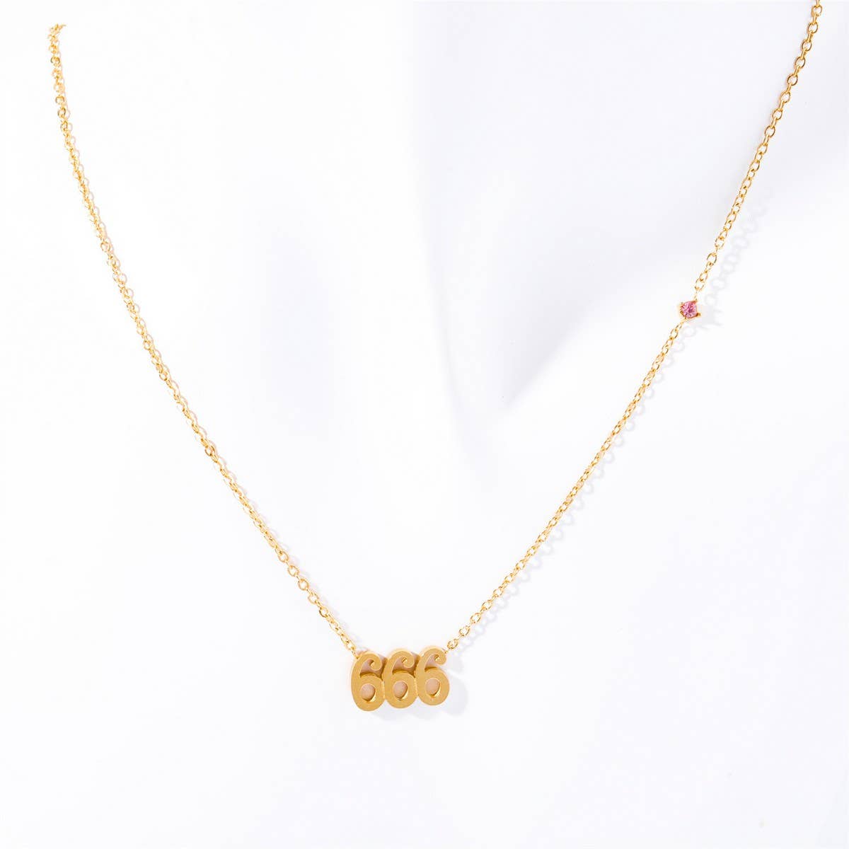 Stainless steel number rhinestone necklace_CWMM5654