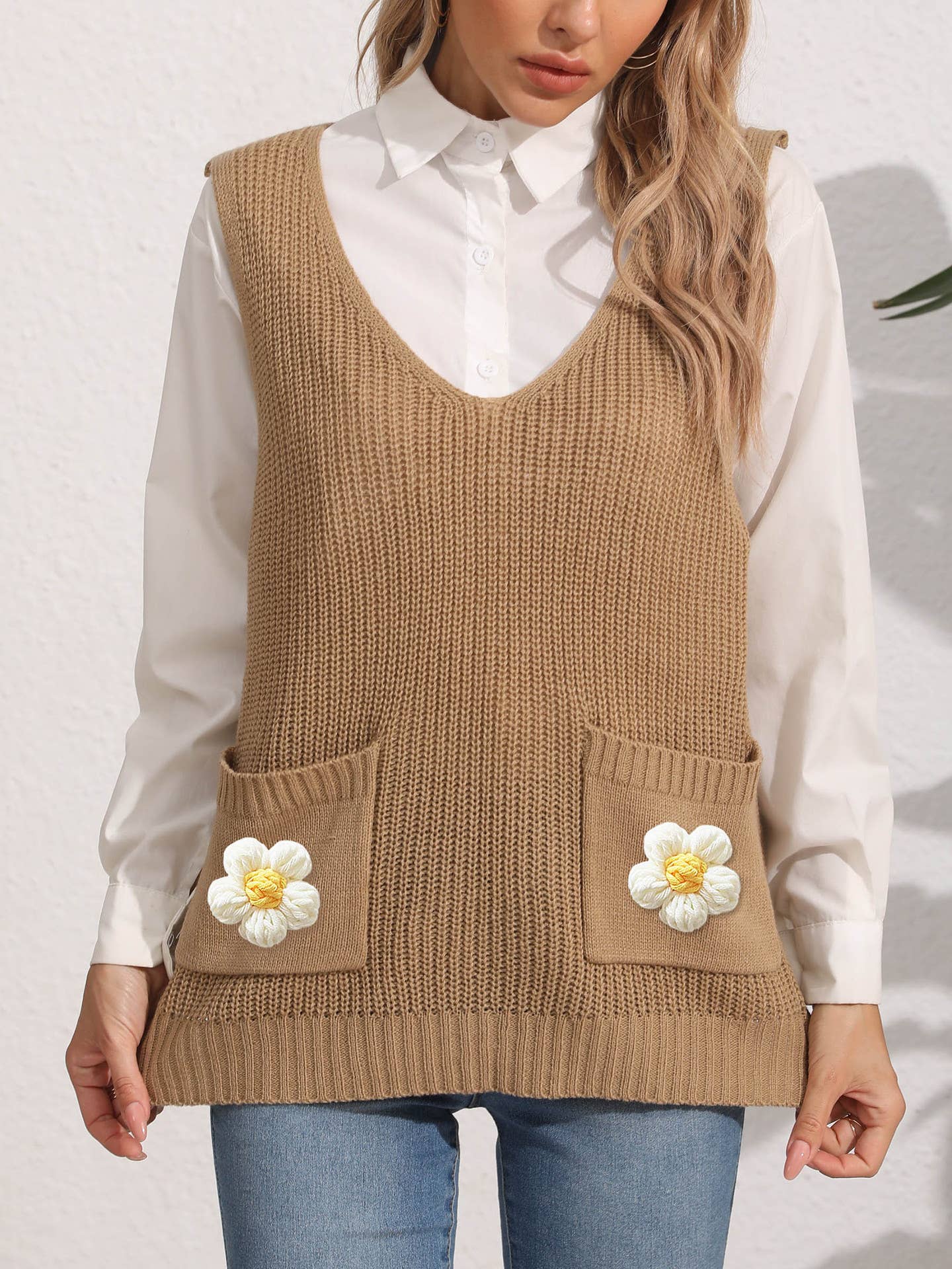 DOUBLE POCKET STITCHING V-NECK WAISTCOAT