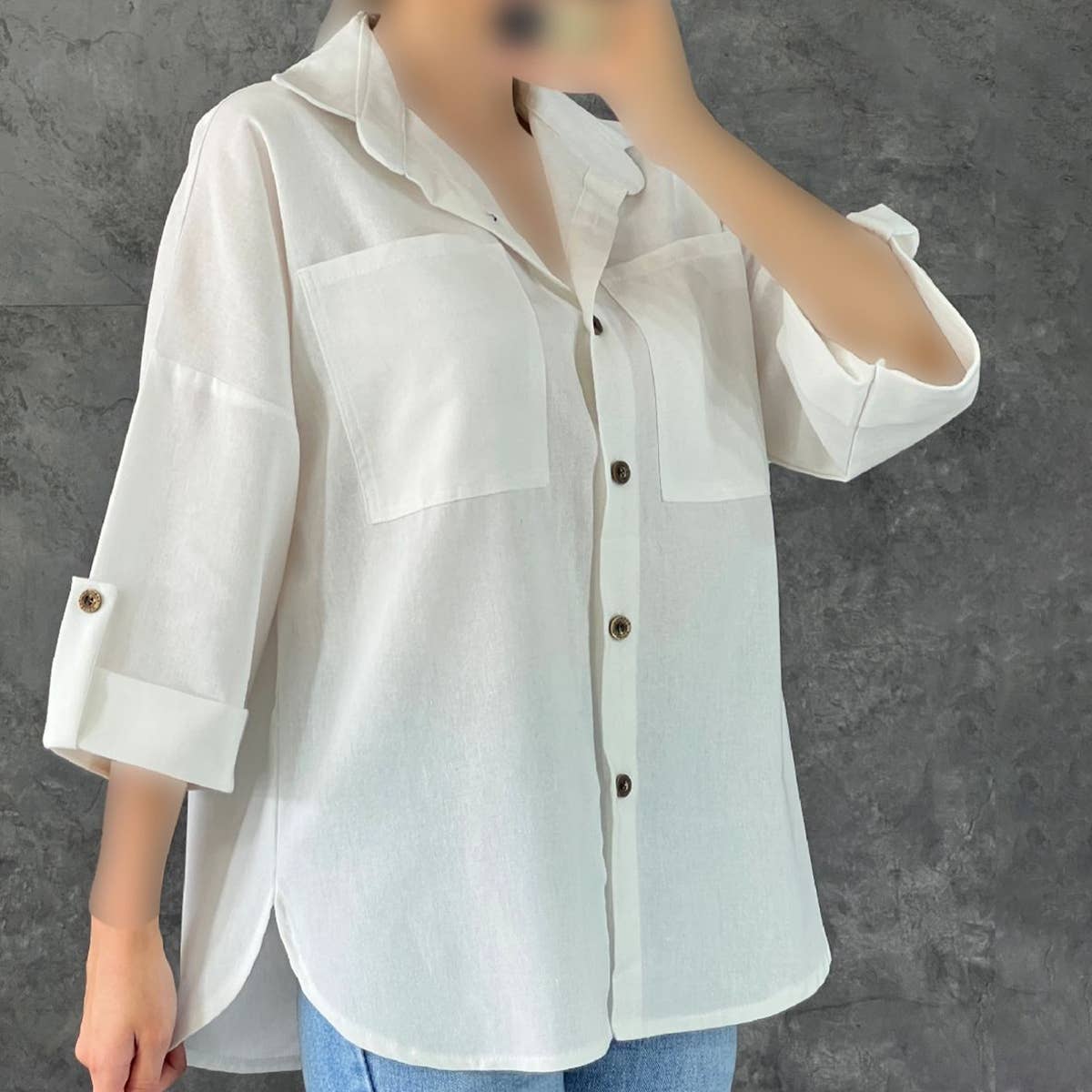 CASUAL LAPEL SOLID COLOR BAGGY POCKET BAGGY SHIRT