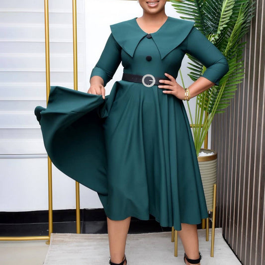 SOLID COLOR FASHIONABLE A-LINE PLUS SIZE DRESS_CWDMD3670