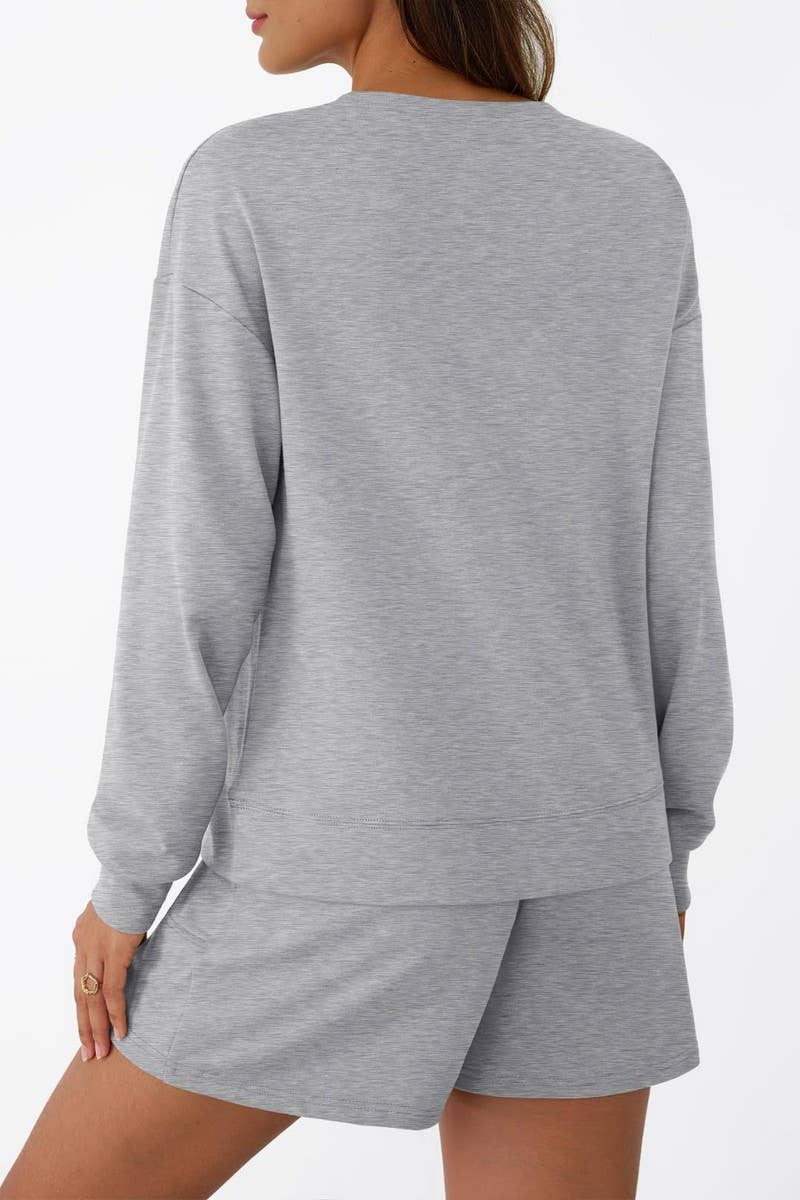 CWSTB00405_CREW NECK LONG SLEEVE SHORTS TWO-PIECE HOODIE SET