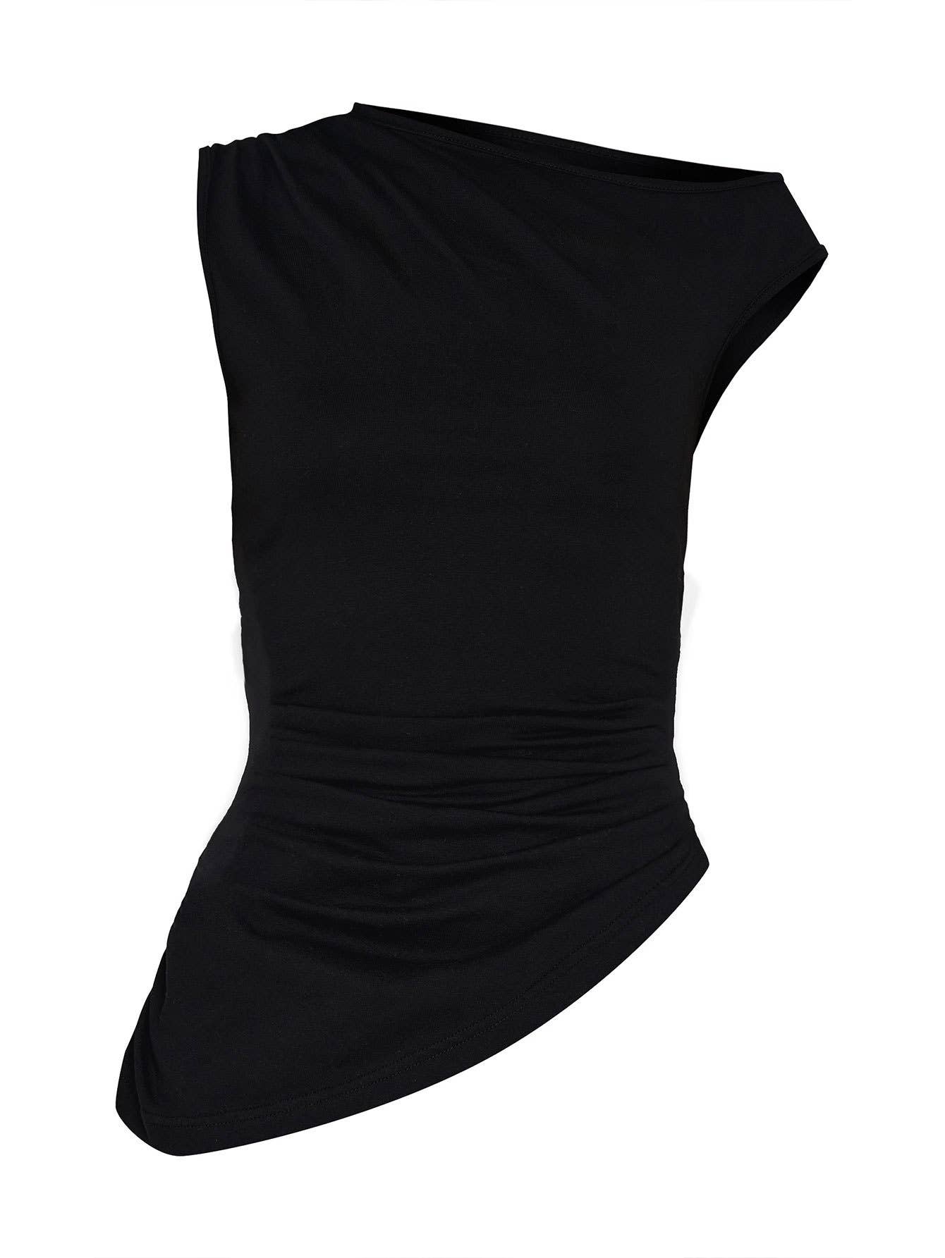 Cross-neck design sexy solid-color T-shirt