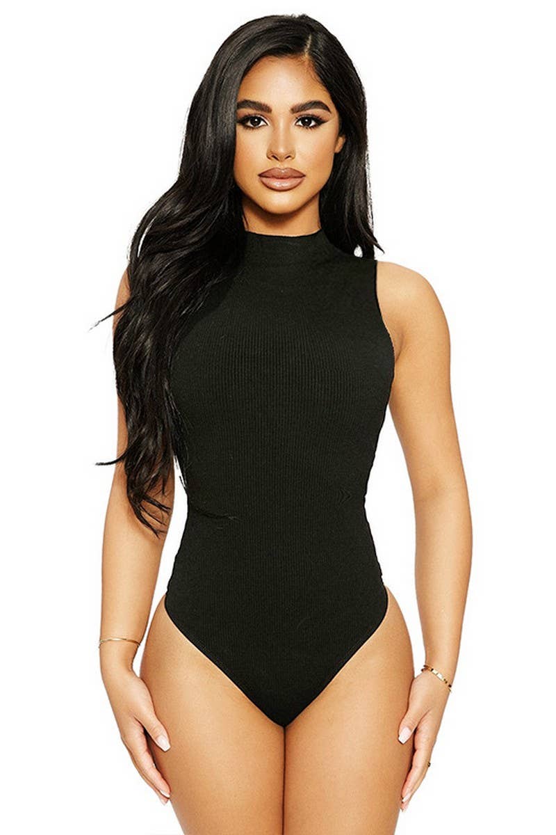 CWSBSSL0110_SLIM FIT COTTON RIBBED MOCK NECK TANK BODYSUIT