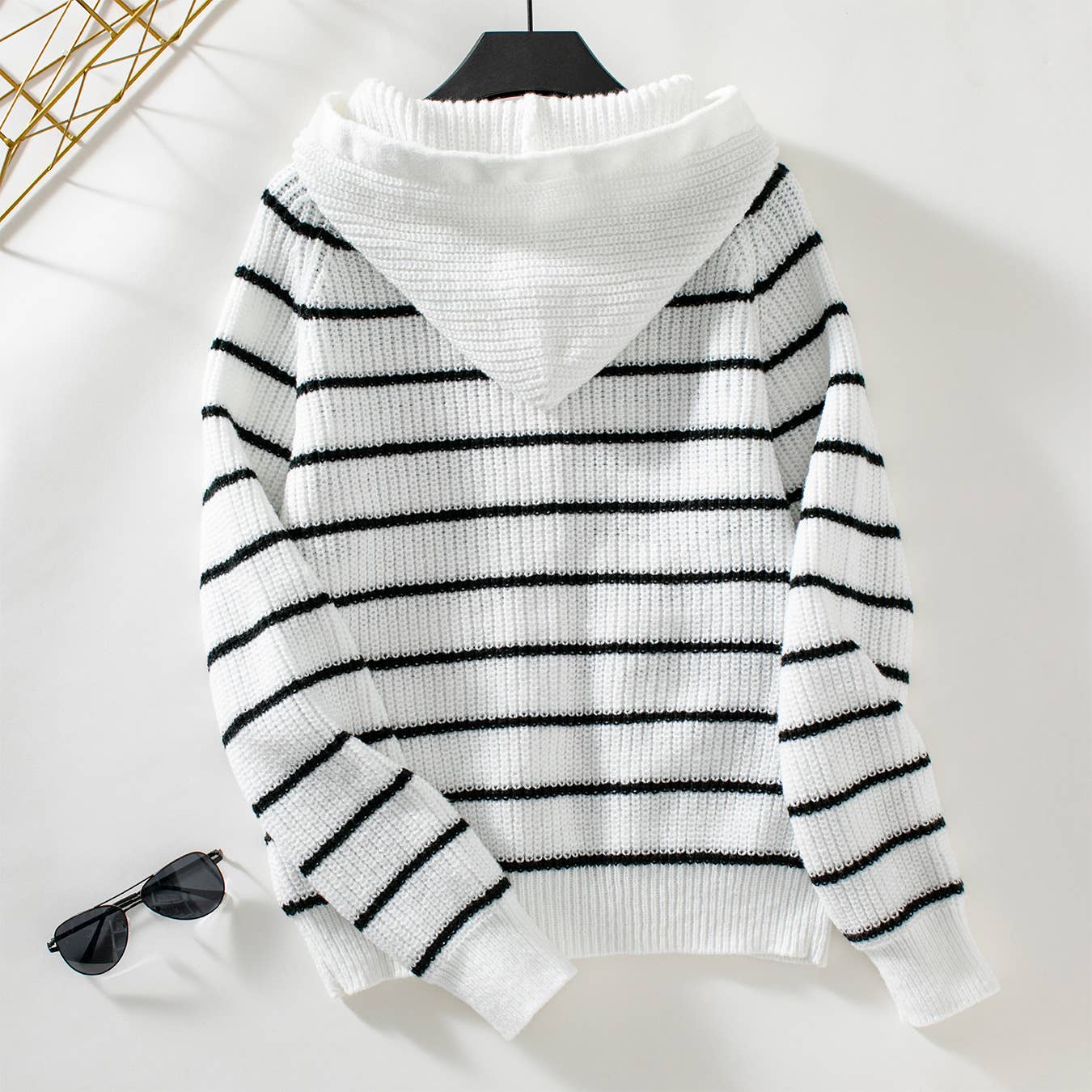 CASUAL ALL-IN-ONE HOODED STRIPED CARDIGAN