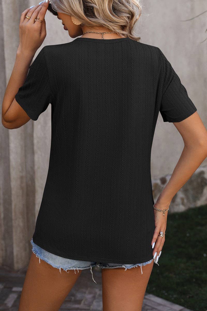 CWTBLS0912_ROUND NECK WHEAT JACQUARD SHORT SLEEVE TOP