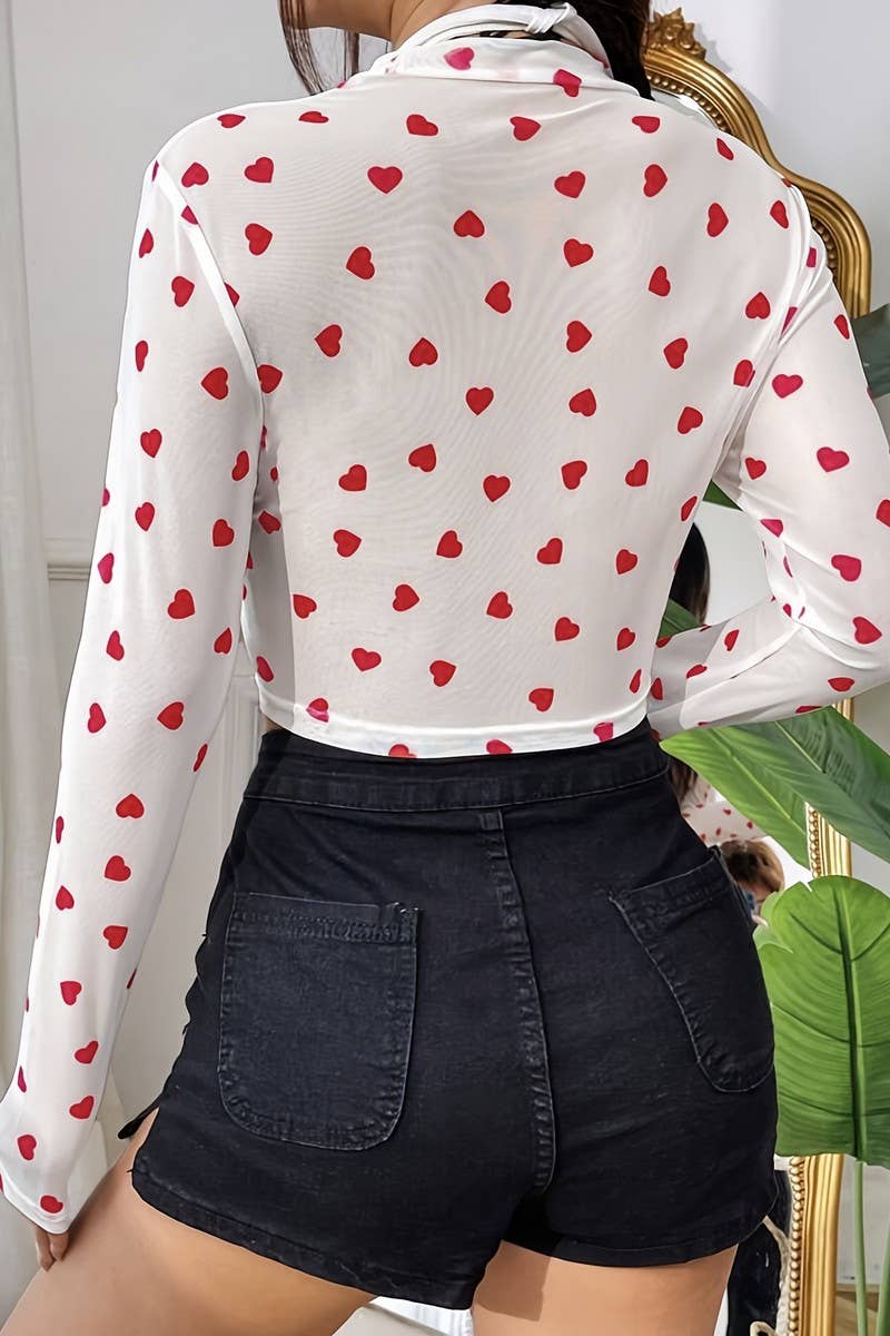 CWTBLL3481_MESH PRINTED HEART ROUND NECK LONG SLEEVE TOP