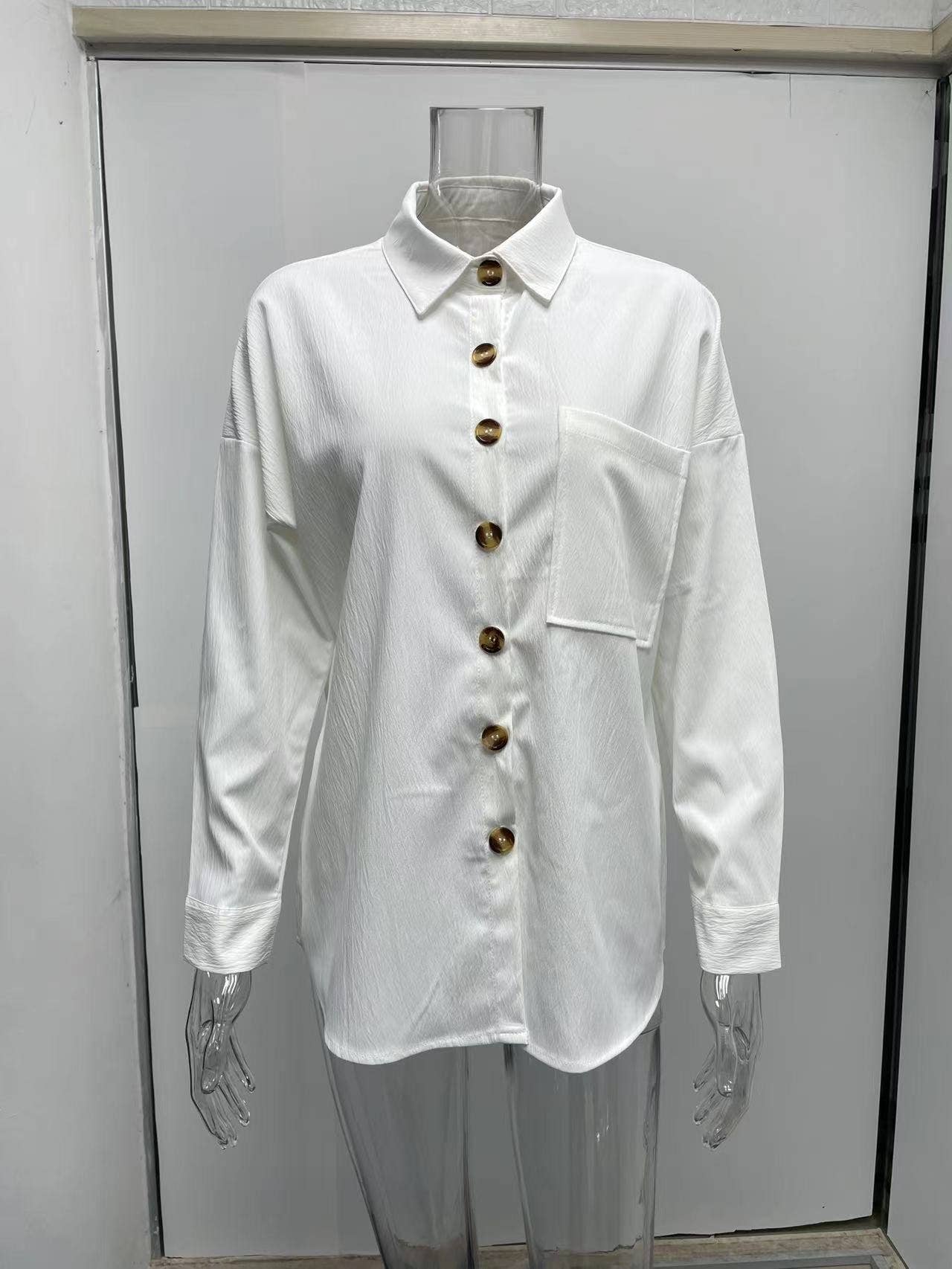 BAT-SLEEVED CASUAL SOLID COLOR LONG-SLEEVED SHIRT