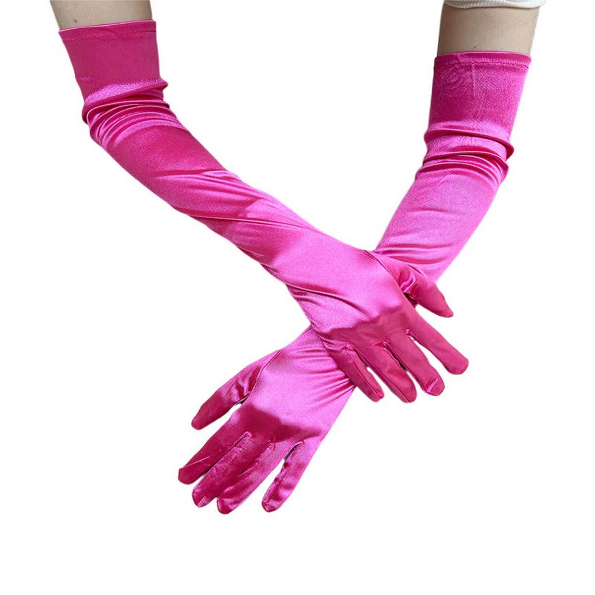 CWAG0289_1 PAIR LONG GLOVES WOMEN SATIN GLOVES