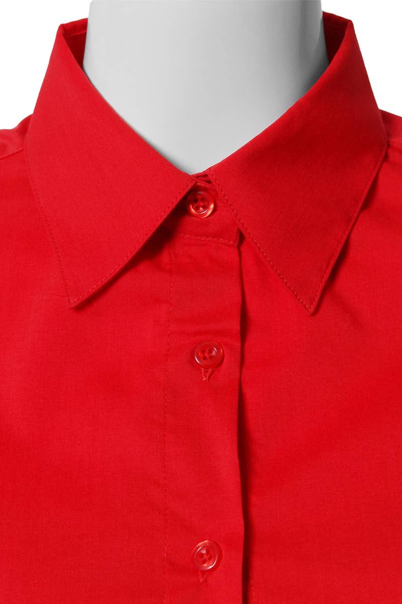 CWTSTS116_Basic Slim Fit Simple 3/4 Sleeve Button Down Shirt