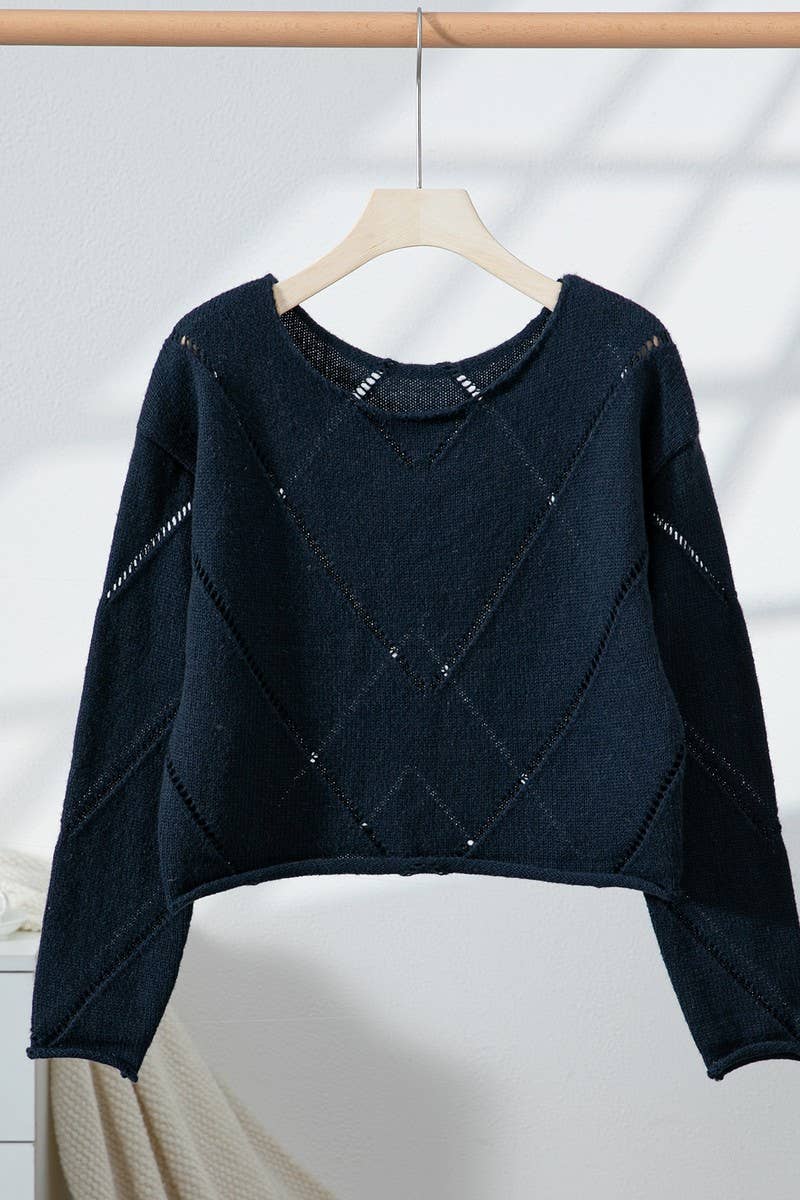 CWOSWL6871_MINIMALIST HOLLOW OUT LIGHTWEIGHT KNIT SWEATER
