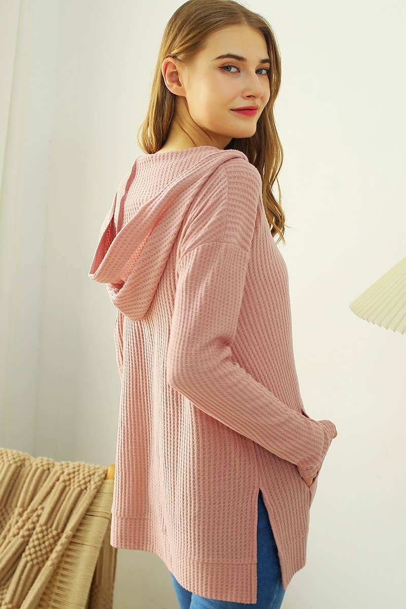 CWTTL1428_V NECK HOODIE AND POCKET PULLOVER SWEATER KNIT
