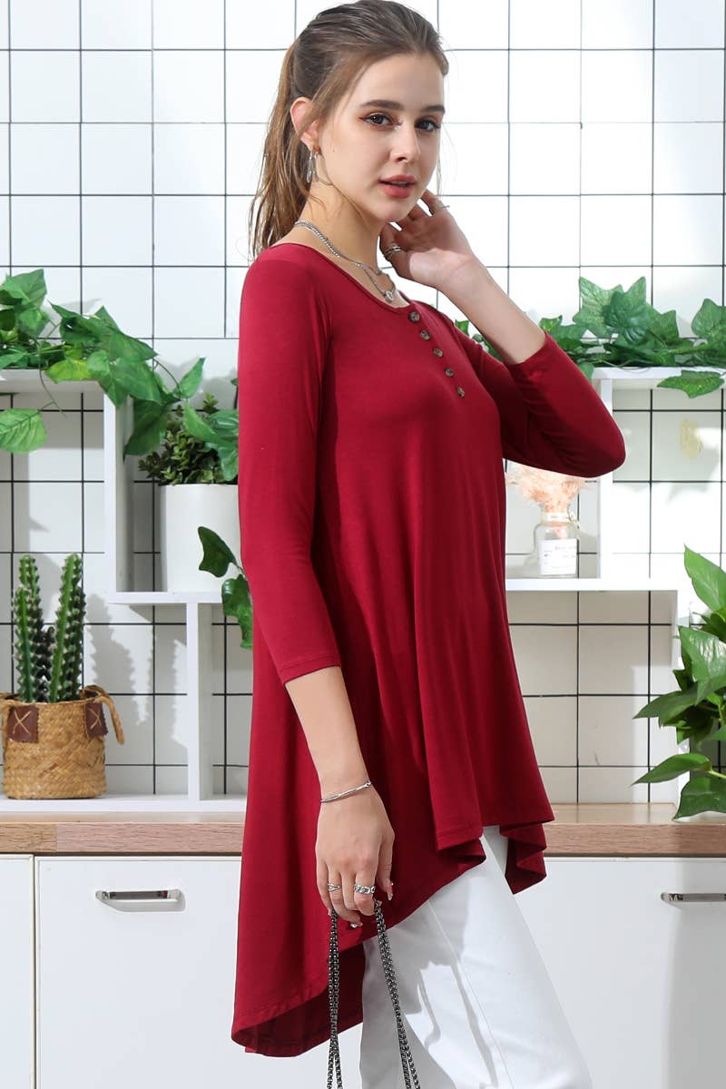 CWDSD10400_LONG SLEEVE BUTTONED NECK CASUAL MIDI DRESS
