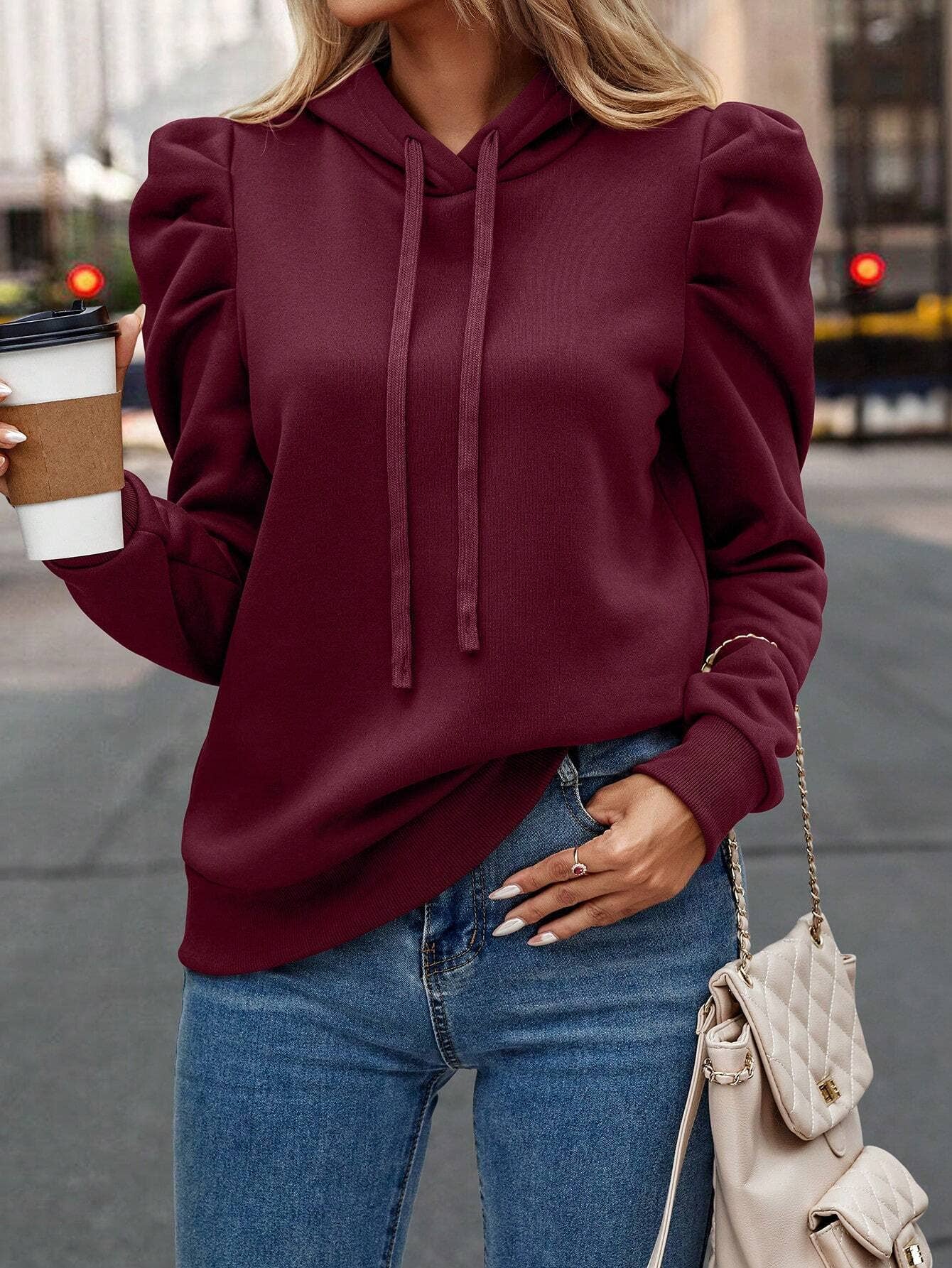 Fashionable hooded long sleeve casual sweatshirt