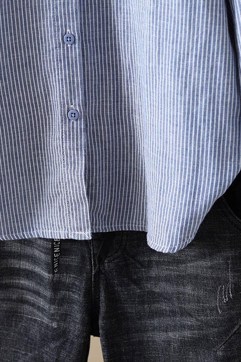 CWTSTL2249_FOX EMBROIDERED STRIPED COTTON SHIRT TOP