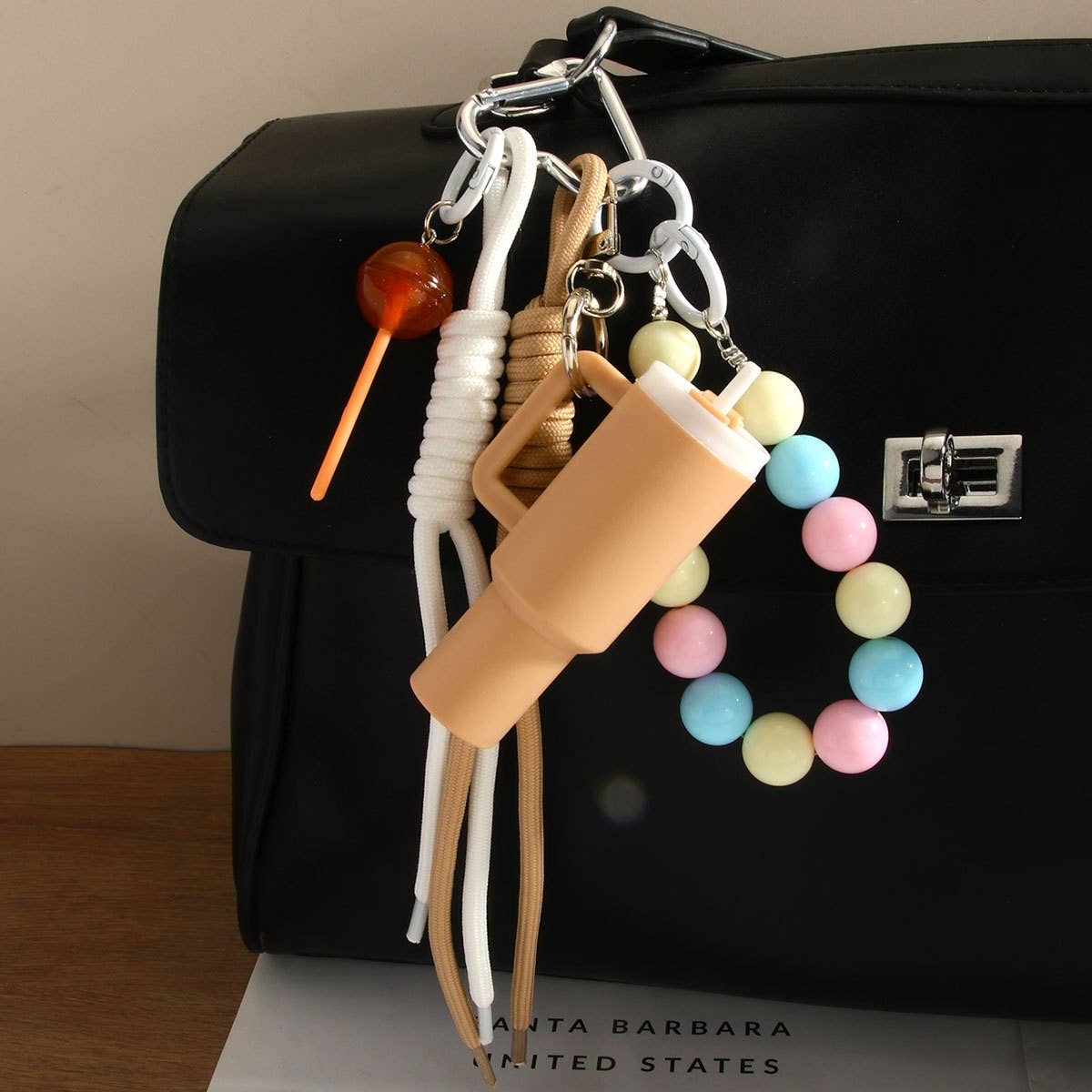 Cup Charm Keychain ? Dual Strap & Beaded Design
