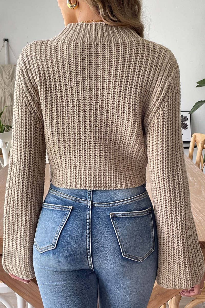 CWOSWL07329_WOMEN CROPPED TURTLENECK BELL SLEEVE SWEATER