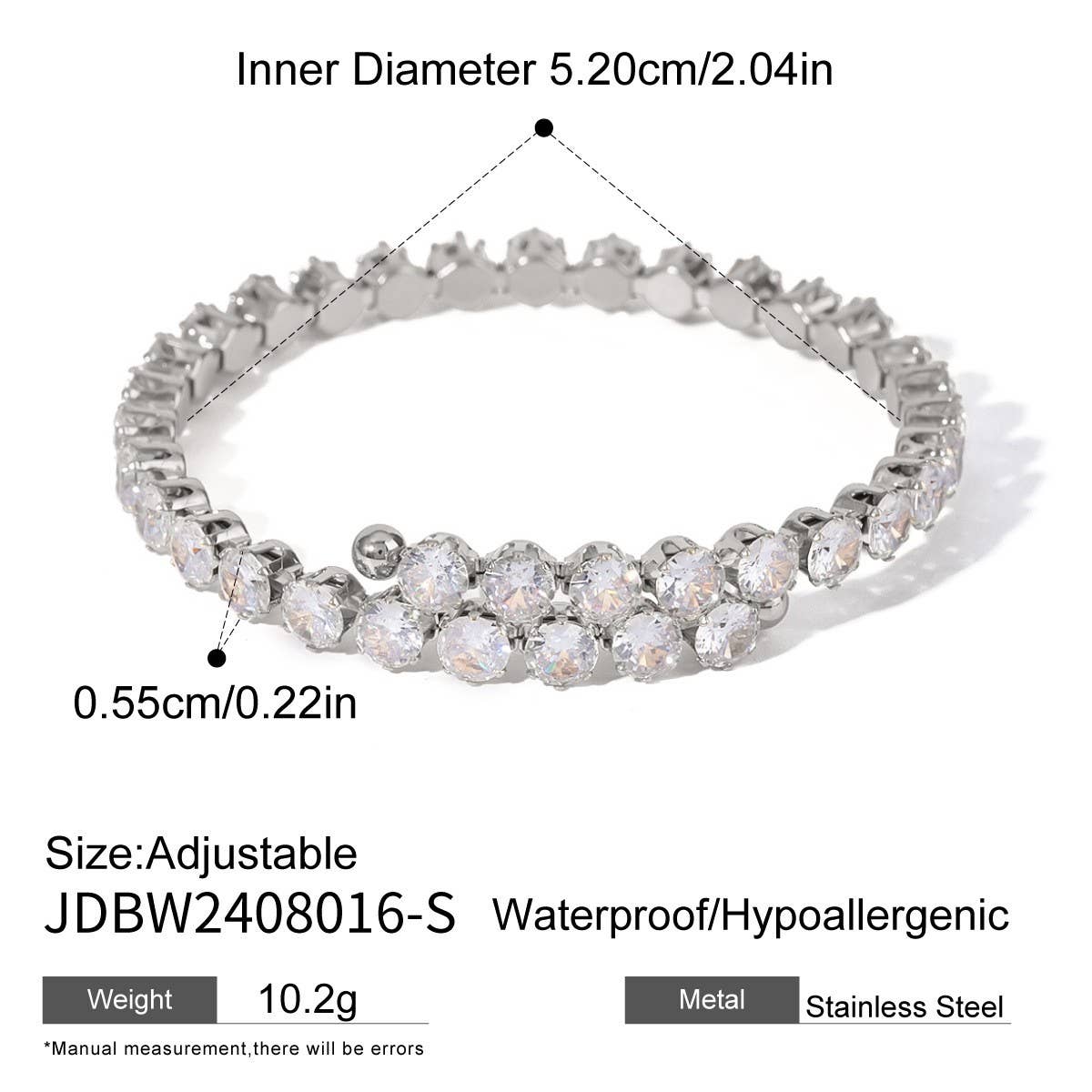 18K Gold White Zircon Full Pave Cuff Bracelet_CWAJE4659