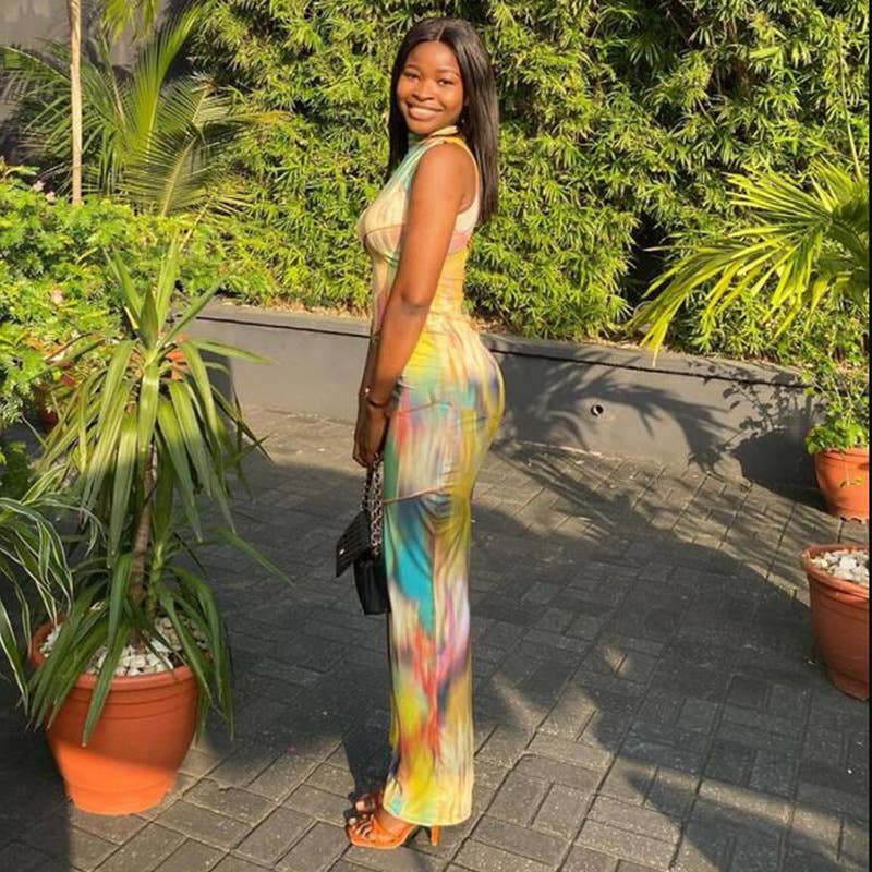 Crew neck sleeveless print slim-fit dress