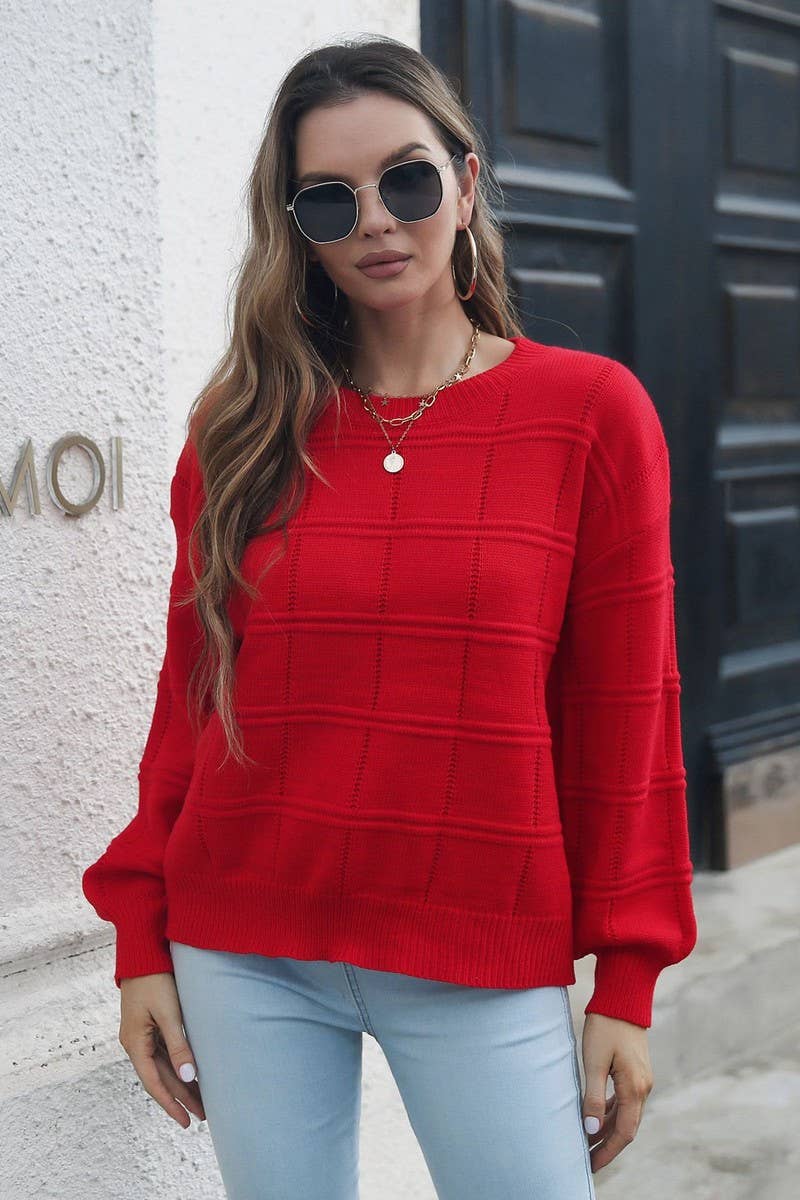 CWOSWL1799_Crew Neck Long Sleeve Pullover Sweater