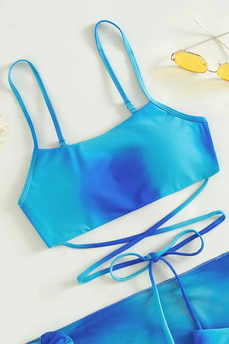 CWMW0741_THREE-PIECE MESH SKIRT TIE-DYE BIKINI SWIMSUIT