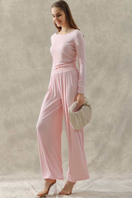 CWSTB279_MODAL LONG SLEEVE T SHIRT TOP AND WIDE PANTS SET