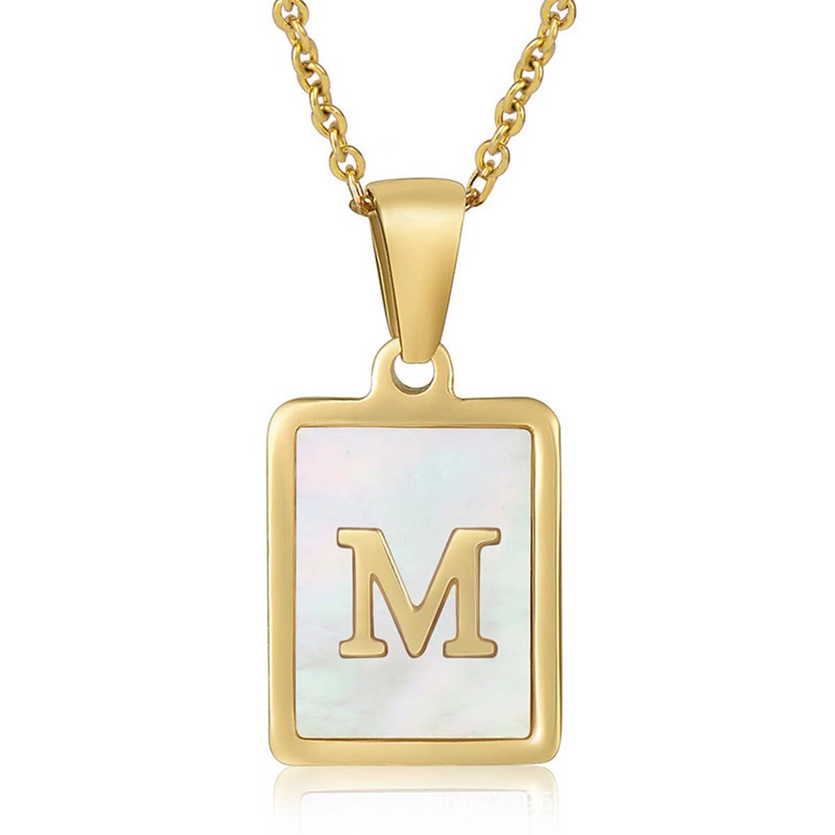 SQUARE SHELL 26 LETTER PENDANT NECKLACE_CWAJE0674