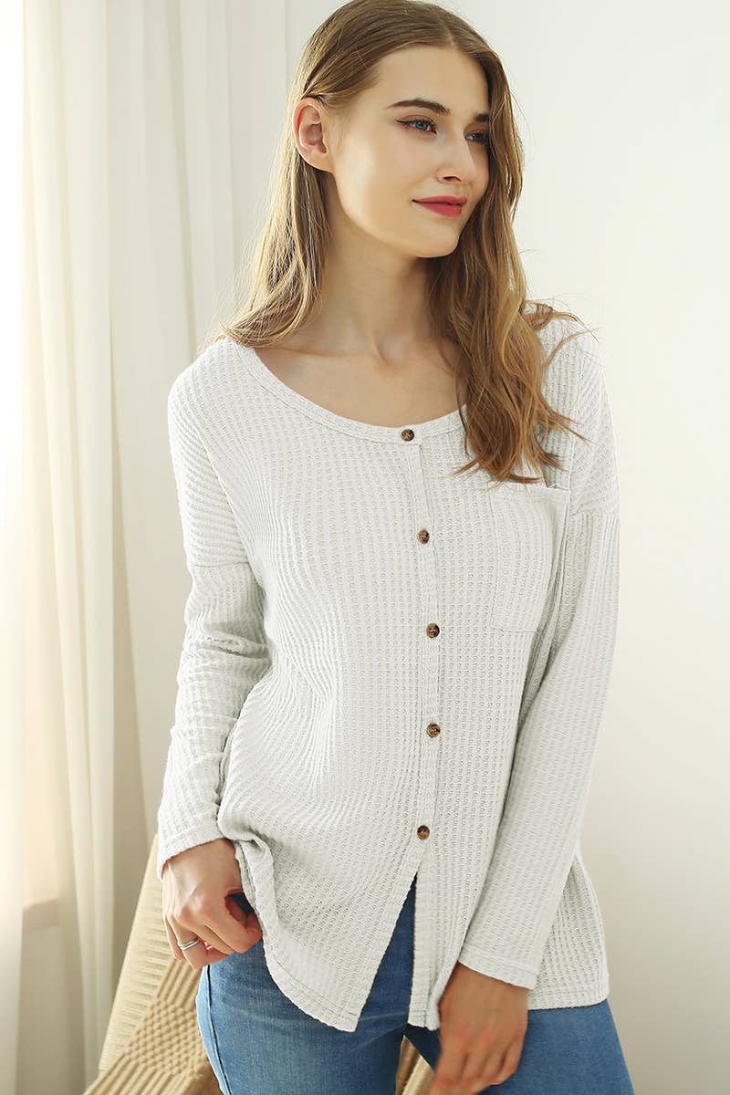 CWTSTL722_R NECK DETAILED BUTTON PULLOVER SWEATER KNIT TOP