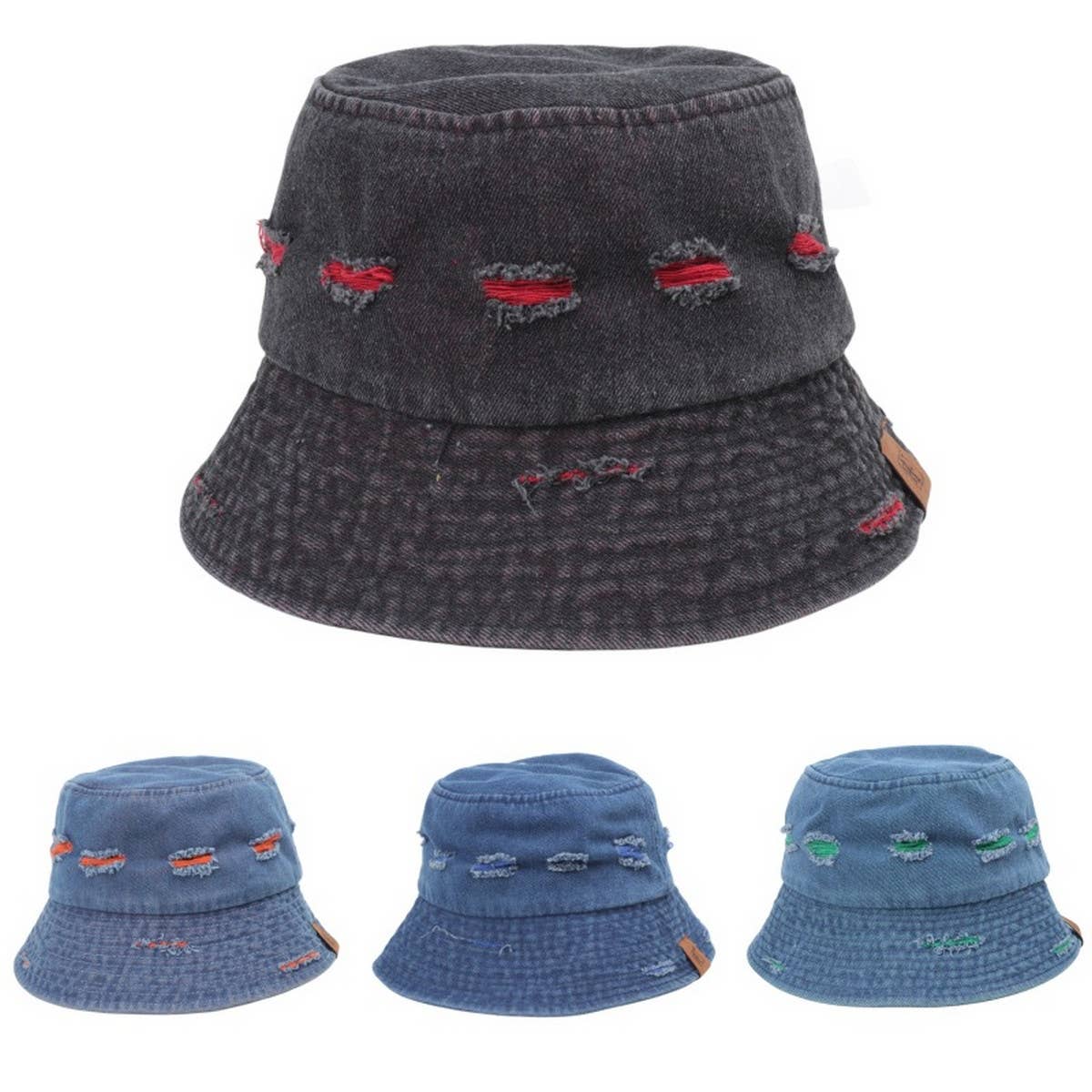 LETTER DENIM HOLE COLORBLOCK BUCKET HAT_CWAH1551