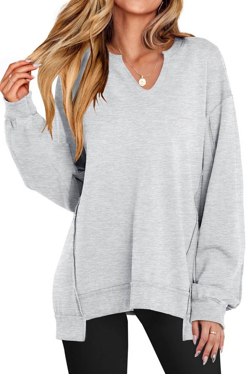 CWTBLL00830_COLORFUL STRIPE V NECK LOOSE SWEATSHIRT
