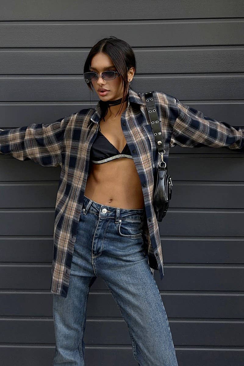 CWTBLL559_RETRO PLAID COMMUTER LOOSE LONG-SLEEVED SHIRT