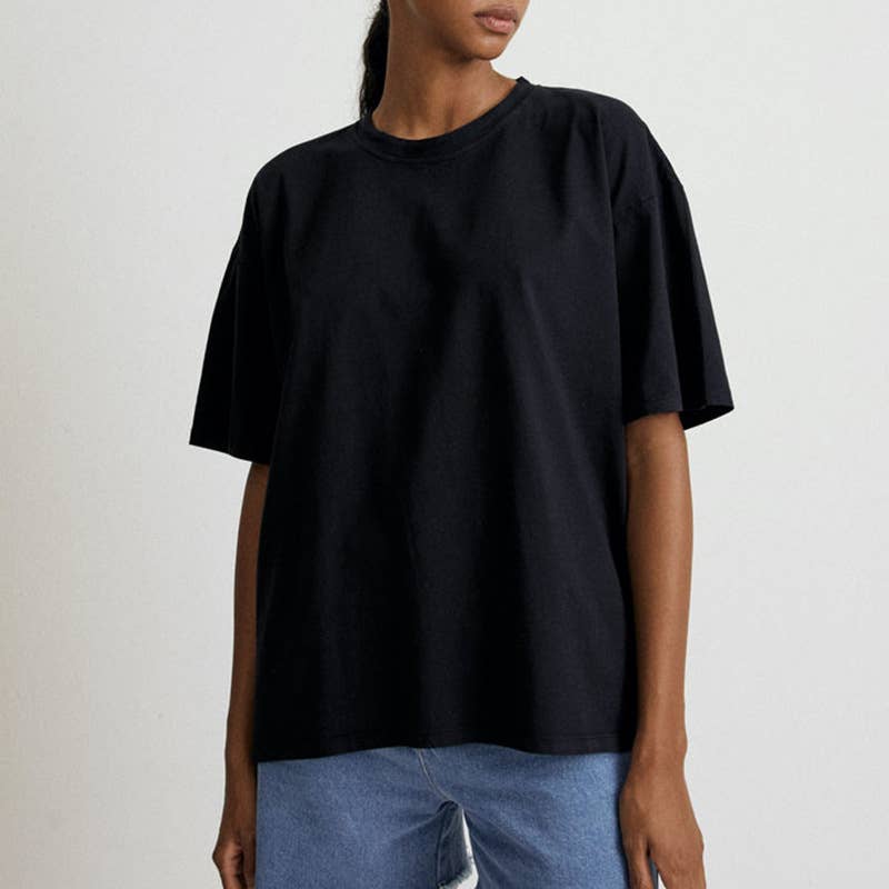 Cotton crew-neck basic short-sleeved T-shirt