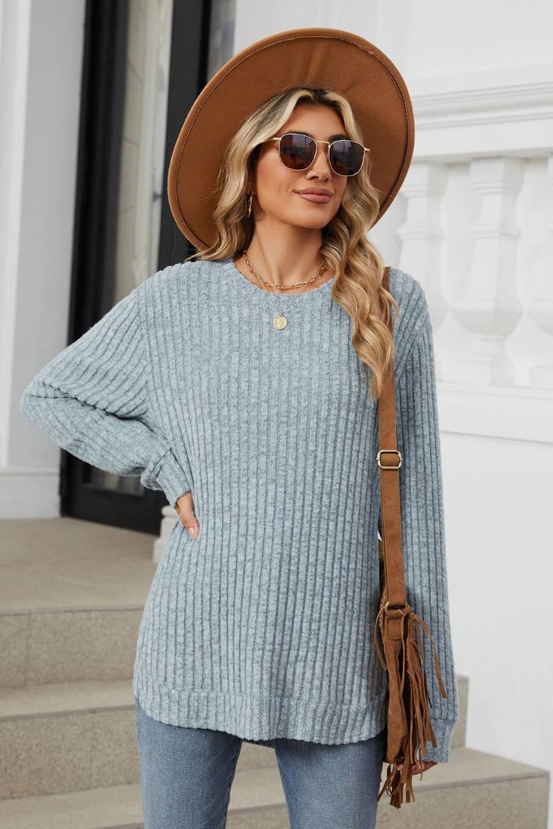 CWOSWL6562_CREW-NECK SOLID COLOR WOOLEN LONG-SLEEVED SWEATER