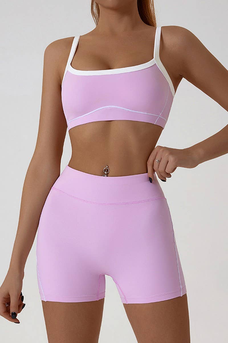 CWSTB1560_SPAGHETTI STRAP BRA SUSPENDER SHORTS YOGA SET